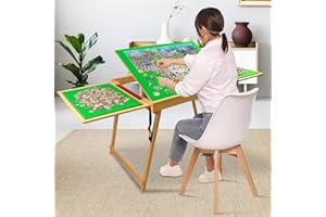WESTHL Wooden Jigsaw Puzzle Folding Table for Adults and Kids,Portable Puzzle Folding Table with Non-Slip Surface Tilting Board for Games or Gift for Puzzle Amateur (Wood,1000 Pcs Boards)