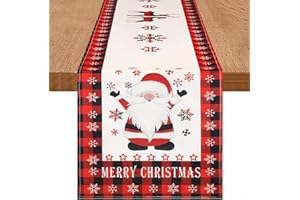 DecorMommt Camino de Mesa Navidad Rojo 33x183cm, Centros de Mesa Decoracion Navidad, Camino Mesa Decorativas Lino Moderno, para la Decoración Mesa de Comedor y Salon (Reno Nieve Rojo)