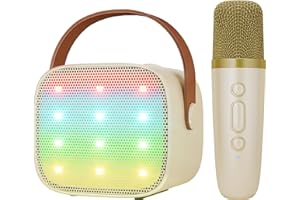BONAOK Karaoke Mikrofon Kinder Spielzeug, Kabellos Mikrofon Karaokemaschinen Elektronisches Spielzeug, Tragbare Bluetooth Karaoke Maschine Lautsprecher mit Mikrofon & LED-Lichteffekten(Beige)