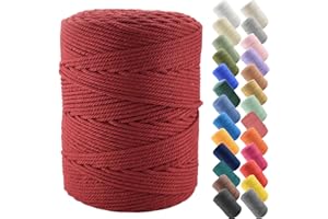 GOXEON 3mm x 400m Makramee Schnur Baumwollschnur - 4 Stränge gedrehte Naturschnur für Wandbehang, Pflanzenaufhänger, Basteln, Stricken (5. Weinrot, 3mm x 400m)