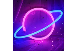Planet Neon Signs, Cisteen Led Neon Light Sign Powered by Battery or USB, Wall Decor Led Lights Home Decoration Hanging Art Neon Signs for Bedroom,Game Room,Bar,Party,Kids Gift (Blue&Pink)
