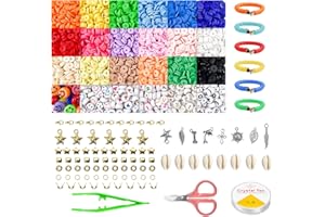 Frevoitna 4600 Pièces Perles pour Bracelet, Kit Perles Plates 6 mm en 18 Couleurs, Kit de Fabrication Bijoux avec Pendentifs et Lettre en Argile Polymère pour DIY Bijoux Collier Bracelet