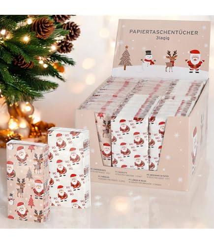 Fazzoletto LuRay Natale - Vintage Con Babbo Natale E Alberi, Orlo Smerlato, Nuovo Con Etichette