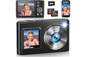Produktabbildung: 8K 96MP WiFi Digitalkamera mit Selfie‑Doppelbildschirm, inkl. 32GB Karte | Autofokus-Kompaktkamera mit Bildsta
