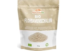 ‎NATURALEBIO Bio Flohsamenschalen, 99% Reinheit, 1kg natürliche Flohsamenschalen, Psyllium Samenschalen, Naturbelassen, rein, Ballaststoffreich, Vegan, Zum Auflösen in Wasser, Getränken und Säften, NaturaleBio.