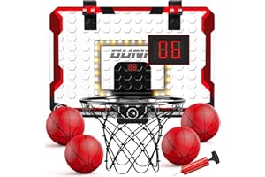 ‎TEMI TEMI Basketballkorb Indoor, LED-Licht Mini-Basketballkorb mit 4 Bällen & elektronische Anzeigetafel, über die Tür Basketballbrett für 5 6 7 8 9 10 11 12 Jahre alt Jungen Mädchen Kinder Teenager