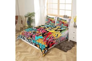 Homemissing Set di biancheria da letto hippie graffiti per ragazzi e adolescenti hip hop street culture set biancheria da letto per bambini e ragazzi con motivo graffiti