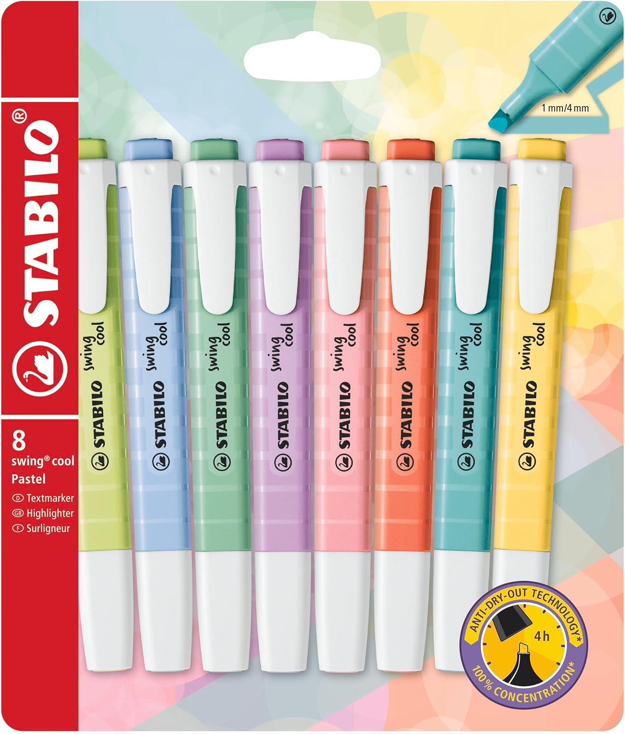 STABILO - surligneur - swing cool Pastel | Etui carton x 8 - coloris pastel assortis