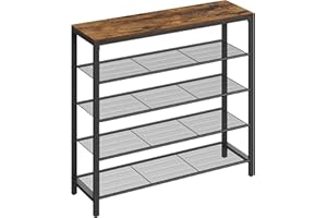 ‎VASAGLE VASAGLE Schuhregal, Schuhablage mit 4 Gitterebenen und großzÜgiger OberflÄche fÜr Taschen, fÜr den Eingangsbereich, Flur, Metall, Industrie-Design, 30 x 100 x 92,5 cm, vintagebraun-schwarz LBS15BX