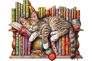 KAAYEE Puzzles en Bois, Puzzle Animaux, Le Chat Qui dort Puzzle Wooden Forme Animaux, avec Boîte-Cadeau en Bois