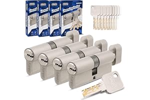 GERCAR Pro Lot de 4 cylindres à bouton, à fermeture identique, 40/40 mm, avec 20 clés, pour serrure de porte - Longueur : 80 mm, A : 40, B : 40, en laiton mat massif