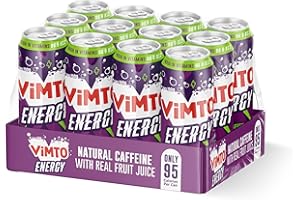 Vimto Energy Drink – Original Flavour – Natural Caffeine & B Vitamins – Sugar-Free – 12 x 500ml Cans – HFSS Compliant