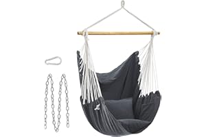 ‎SONGMICS SONGMICS Krzesło wiszące, huśtawka wisząca, krzesło wiszące z 2 poduszkami, metalowy łańcuch, nośność do 150 kg, do użytku wewnątrz i na zewnątrz, salon, sypialnia, antracytowy szary GDC187G02