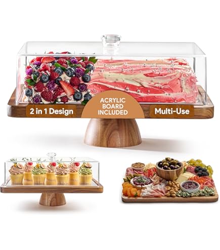 Yangbaga Glazen taartstandaard met deksel, 11 inch houten roterende taartstandaard met koepeldeksel, taartplaat display serverlade voor verjaardag keuken feest bakken geschenken