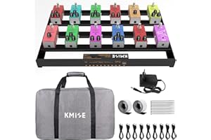 Kmise 49 x 31,5x 3,5cm Guitar Pedal Board Mittlere Größe, mit eingebautem Netzteil Gitarren-Effektpedal Aluminiumlegierung Netzteil mit Tasche, Pedalkabel,Ladegerät, Klettverschluss,Kabelbinder