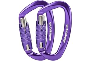 BRAVESHINE 2 Pack Carabiner Clip Heavy Duty, 12KN Auto Locking Carabiner, Twist Lock Carabiner Keyring, D Clips Hook for Hiking, Camping, Hammock, Dog Lead, Swing