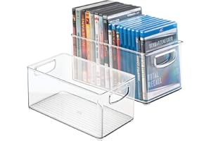 mDesign Set da 2 contenitori in plastica porta DVD – Perfetti per videogiochi, Blu Ray o come organizer ufficio – trasparente
