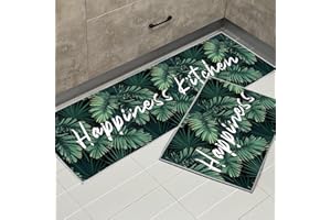 KGIHPC Juego de 2 alfombras de cocina antideslizantes y lavables, juego de camino de cocina, comedor, entrada y felpudo (árbol palmoso, 40 x 120 + 40 x 60 cm)