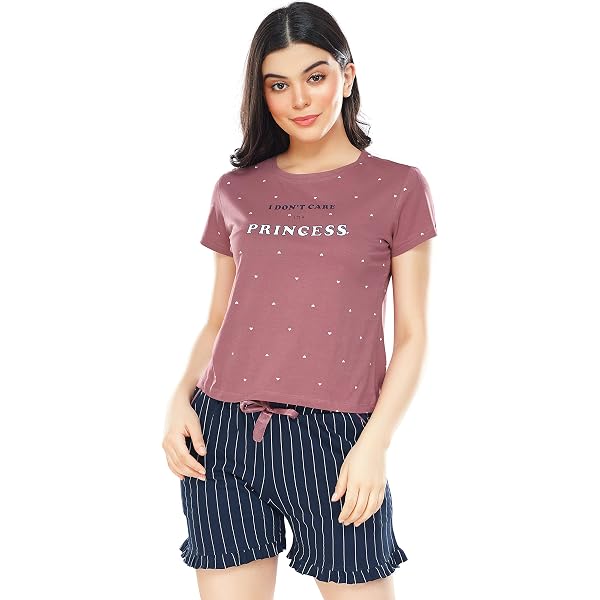 Zeyo Women's Cotton Dot Printed Night Suit - Top & Shorts Set, Half Sleeve, Round Neck - Soft Sleepwear & Loungewear - View #8