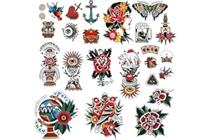 CARGEN Tatuajes de la vieja escuela Diferentes tamaños Impermeable Etiqueta vintage Brazo de flores Tatuajes de rosas Golondrinas Tatuajes Tatuajes de mariposas Espadas Tatuajes