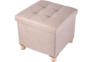 BRIAN & DANY Pouf Cubo Poggiapiedi Sgabello Contenitore Cassapanca Pieghevole 38 x 38 x 40 cm, Beige