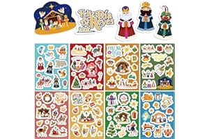 BETESSIN 16 hojas Pegatinas Reyes Magos Navidad, Pegatinas para Niños Tema los Tres Reyes Magos, Pegatina Adhesiva Decoración Caja de Regalo Scrapbooking Regalo Fiesta de Navidad Día de Reyes Magos