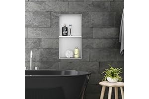 LuxeBath Nicho de Ducha Acero Inoxidable 30x60x10 cm cm Negro Marco de Pared Doble Empotrado Alicatable Estante Integrado Instalación Flexible para Almacenamiento Organizador de Utensilios para Baño