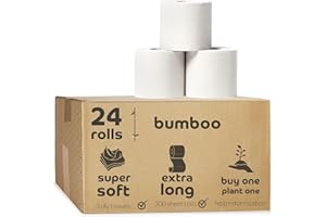 Bumboo Toilet Roll 24 Pack | Toilet Paper 3 ply, 300 Sheets | Made from mixed fibres | Plastic-Free, Soft, Strong, Eco-Friendly & Biodegradable Toilet Tissue