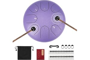Augot Steel Tongue Drum, 6 Inches 8 Notes Hand Pan Percussion Drum Ethereal Drum Instrument Set for Music Education Yoga Meditation with Drum Mallets, Finger Picks, Music Book, Carring Bag, Purple