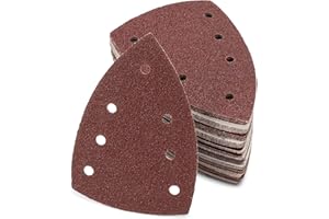 FD-WORKSTUFF Papel de lija, 60 hojas, 100 x 150 mm, 7 agujeros, paquete de mezcla, 10 x grano 40/60/80/120/180/240, triángulos Delta, hojas de lija para lijadora múltiple