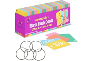 Star Right Blank Flash Cards: 2"x3" Assorted Coloured Index Cards with Metal Binder Rings, Essential Revision Supplies, Study Cards, Creating Custom Flashcards, and More - Set of 1000