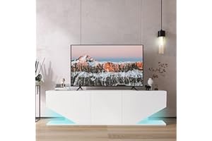 ModernLuxe High Gloss Entertainment Center LED TV Stand Sideboard Cabinet for 65 Inch TV - Media Console Table with LED Lights, 3 Storage Cabinets, 2 Open Shelves, and Storage Desk