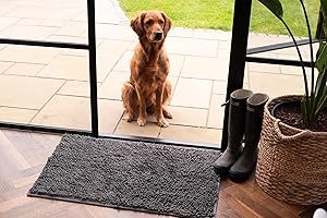 PET WIZ Tapis chenille super absorbant microfibre, base antidérapante | Parfait pour promenades boueuses, protection meubles, heure bain | Polyvalent, durable - Gris - 90x60