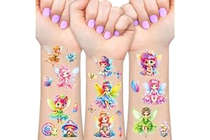 JOJOLUXE Fata Fiori Tatuaggi Glitter Bambini, 12 Foglie Tatuaggi Temporanei Fata Fiori per Ragazza Ragazzo, Tatuaggio Bambini Gadget Compleanno, Tatuaggio per Regalo