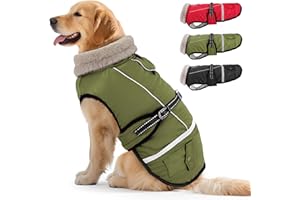 Woiil Hundemantel Wintermantel, Hundejacke Wasserdicht für Grosse Hunde mit Verstellbaren Schultergurten, Warm Hundemantel aus Fleece, Reflektierende Streifen,Geeignet für Labrador Olivgrün, XL