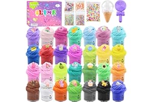 Tonsooze Super Soft Fluffy Butter Slime Kit 26 sztuk, ze słodyczami, lodami, owocami, uroczymi charmsami z kokardką, na imprezę, prezent dla dziewcząt i chłopców, zabawka DIY Putty Slime dla dzieci