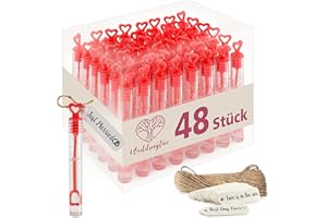‎WEDDINGTREE WeddingTree Seifenblasen Hochzeit Set in Rot - 48 teilig mit Herzgriff - herzallerliebst für Hochzeitsdeko Taufe Geburtstag Goldene Hochzeit Verlobung Valentinstag Gastgeschenk Party