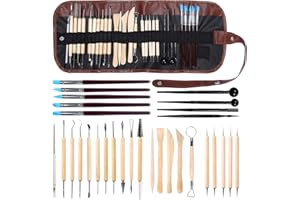 mreechan Outil de Poterie,30 pièces Outil en Bois et Acier Inoxydable Argile Poterie,Outils de Sculpture Outils de Argile Poterie Modelage Artisanat Céramique DIY pour Débutants ou Professionnels