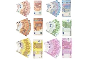 KOIROI Prop Money, 120 Hojas Euro Dinero Juego En 10 Euros, 20 Euros, 50 Euros, 100 Euros, 200 Euros, 500 Euros, Dinero Juego NiñOs, Dinero Juguete Dinero Rastrillo, Dinero Falso para NiñOs Tienda