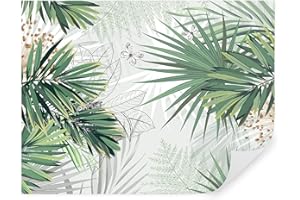 GENERIC Tapeko - Carta da parati jungle, tropicali, fotomurali premium 310x210 cm, stile 3D giungla, tropici, palme, foglie, alberi, pietra, carta da parati 3d per camera letto, soggiorno, verde u12819