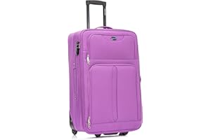 Aerostar Medium 26” Lightweight Softshell Expandable Suitcase, Check in Luggage 2 Corner Wheels with Integrated Combination Lock (Purple, 70 litres)
