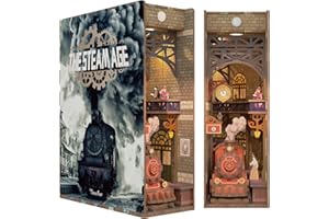 Tonecheer DIY Book Nook Modèle Kit, Puzzle 3D Maquette en Bois à Construire Construction Adulte Booknook Kits, Bookshelf Insert Diorama Bookends, Maison de Poupée,Cadeau Uniques(l'âge de la Vapeur)