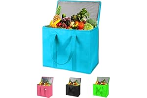 Adalex Global Insulated Reusable Grocery Shopping Bag, Shopping Tote with Zippered Top for Hot and Cold Food Transport, Cooler Bag for Picnic Wine, Stands Upright