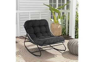 Grand patio Fauteuil à Bascule d’Extérieur avec Coussin – Chaise Relax Ergonomique en Métal, Résistante aux Intempéries, pour Jardin, Terrasse, Balcon & Salon, Jusqu’à 150 kg – Gris Foncé