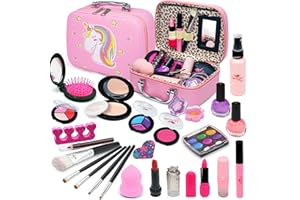 ROKKES Washable Kids Makeup Set - Real Make Up Kit for Children Princess Glamour Pretend Play With Accessories - Christmas Birthday Gift for 3-10 Year Old Girls
