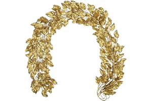 ‎HOLLYONE 3 Stück Weihnachten Girlande Glitzer, 183cm Stechpalme Blätter Girlande, Weihnachten deko Glitzer, Weihnachten Blätter Ornament Gold Girlande Hängepflanze für Weihnachtsbaum Neujahr Ornamente
