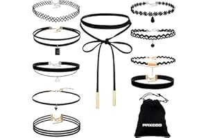 PAXCOO 10 Pcs Choker Necklace for Women Girls Black Classic Velvet Stretch Gothic Tattoo Lace