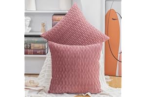 Madizz Pack of 2 Super Soft Velvet Decorative Cushion Covers with Texture Luxury Style Throw Pillow Cases Pillow Shell for Sofa Bedroom Square Pink 18x18 inch