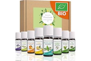 LABORATOIRES NUTRIMEA Coffret 8 x 10 ml Huiles Essentielles BIO distillées en FRANCE + Guide d'Aromathérapie PDF | HEBBD, HECT | Kit pour Cuisine, Diffuseur | Bienfaits Respiratoires, Encombrement, Digestion | Mearome