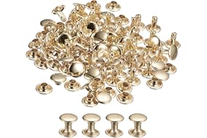 QUARKZMAN Remaches de Cuero 100 Juegos, Remache de Tapa Doble de 8x8mm, Remache de Pernos Metálicos para Reparación de Artesanía Cuero, DIY Cartera Cinturón Bolsa Zapato, Dorado Claro